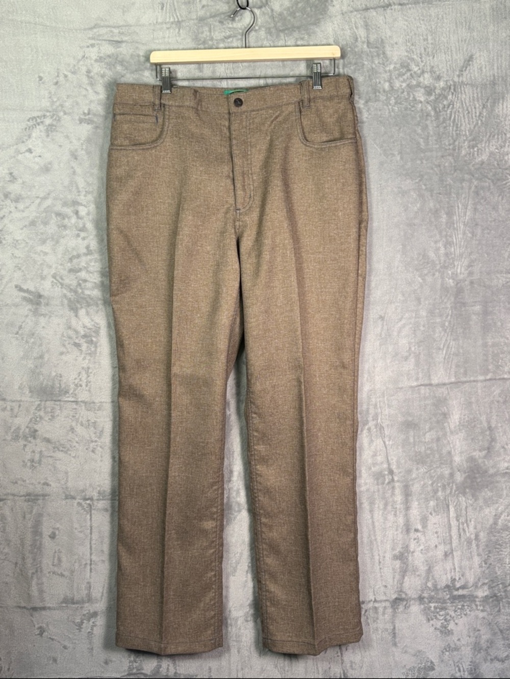 Haband’s Fit Forever Tan Polyester Pleated Chinos Blue Stitch Size 36
